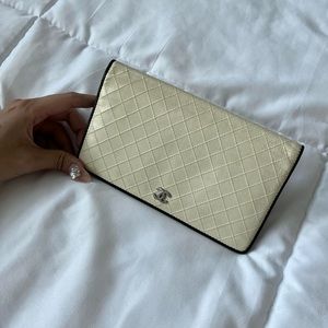 Chanel Quilted Ivory Black Bifold Wallet